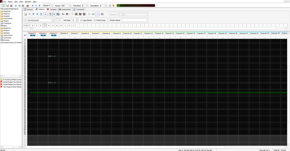 An image of the OpenMPT DAW (tracker).